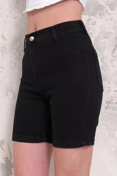 Kadın Likralı Düz Paça Denim Kısa Şort - 10
