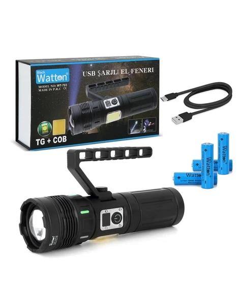 15.000 Lümen Tg+Cob Led Şarjlı El Feneri Watton Wt-703