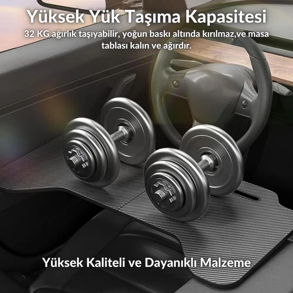 Polham Tesla Model 3 ve Model Y İle Uyumlu Araç İçi Çalışma Masası, Bardaklı, Telefon Standlı Tepsi - 3
