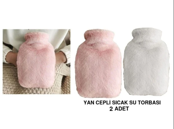 SICAK SU TORBASI 2 ADET,YAN CEPLİ PELUŞ TERMOFOR 27x17x2cm  750ml - 1