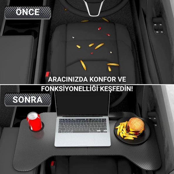 Polham Tesla Model 3 ve Model Y İle Uyumlu Araç İçi Çalışma Masası, Bardaklı, Telefon Standlı Tepsi - 2