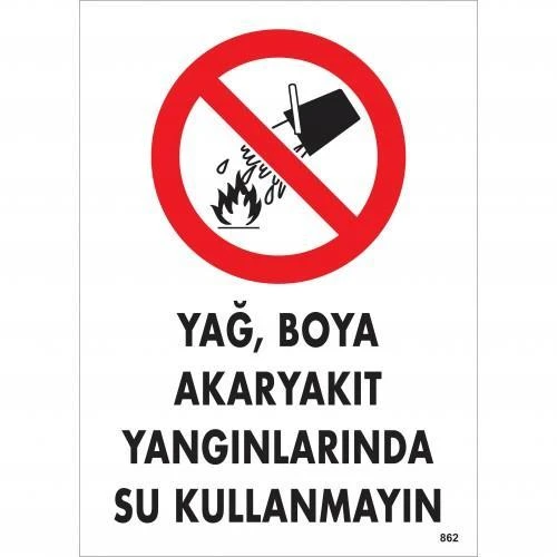 Yağ Boya Akaryakıt Yağlarında Su Kullanmayın Uyarı Levhası 25x35 KOD:862 - 2