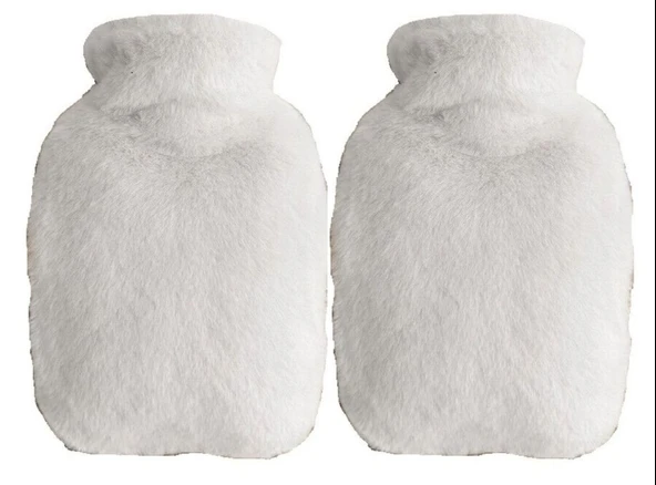 SICAK SU TORBASI 2 ADET,YAN CEPLİ BEYAZ PELUŞ TERMOFOR 27x17x2cm  750ml - 2