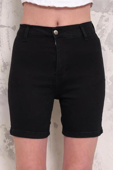 Kadın Likralı Düz Paça Denim Kısa Şort - 9