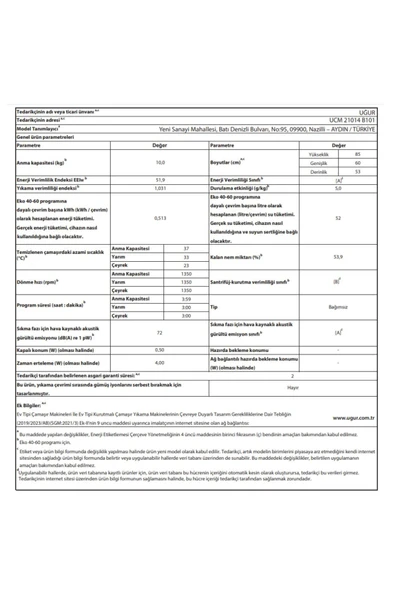 Uğur UCM 21014 B101 10 kg 1400 Devir Çamaşır Makinesi - 7