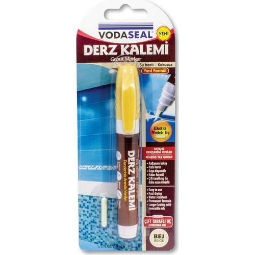 Vodaseal Çift Uçlu Su Bazlı Kokusuz Kalıcı Derz Kalemi Bej - 5