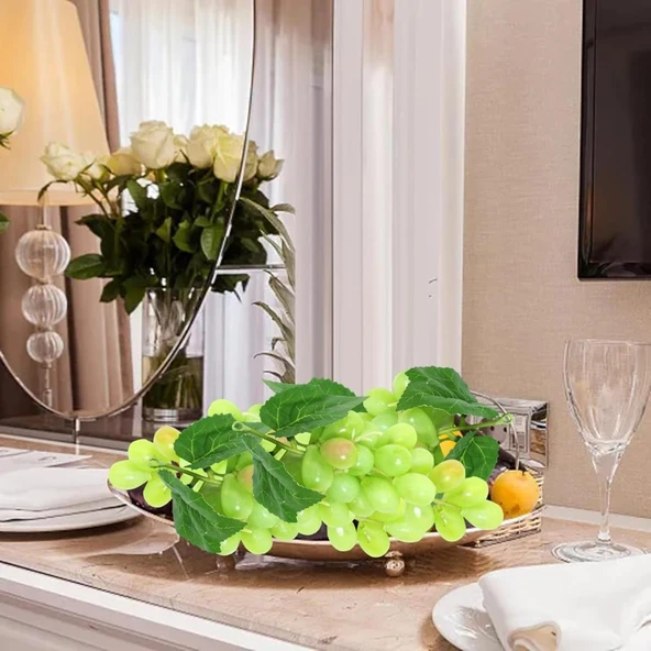Nettenevime 2li Set Yapay Meyve Yeşil Üzüm Süs Dekoratif Sahte Meyve 15CM - Resim 5