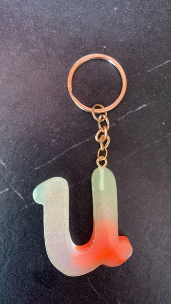 Rengarenk U Harf Şekilli Gold Aksesuarlı Anahtarlık Epoksi El Yapımı Hediyelik - Resim 2