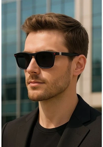 Kırmızı Detay Şık Stil Unisex Güneş Gözlüğü UV 400 Korumalı Polarize Çerçeve Metal Menteşeli Gözlük - 3