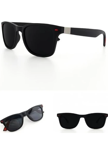 UV 400 Korumalı Polarize Çerçeve Kırmızı Detay Şık Stil Unisex Güneş Gözlüğü Metal Menteşeli Gözlük - 4