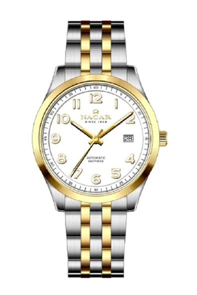 SAFİR CAM KLASİK GÜMÜŞ - ALTIN ERKEK KOL SAATİ NC42-299358-CWM ürün görseli 1