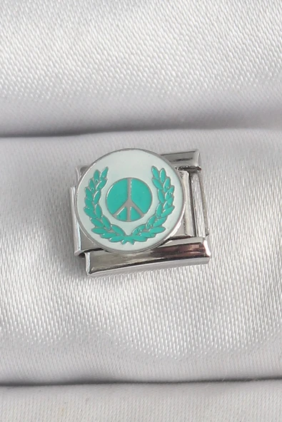 316L Çelik Gümüş Renk Beyaz Mavi Barış İşareti İşlemeli Nomination Charm