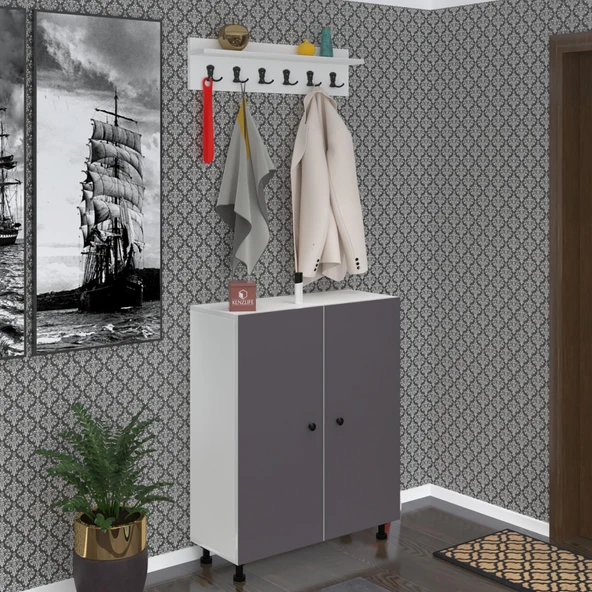 Kenzlife portmanto ayakkabılık ve askılık sandal6 gribyz 98*120*32 otuzaltı çift ayakkabı kapasitesi - 1