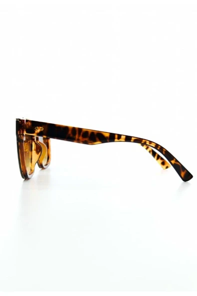 KahveRengi Kadın Güneş Gözlüğü UV 400 Korumalı Gözlük Leopar Desenli Çerçeve Metal Gold Detay - Resim 6