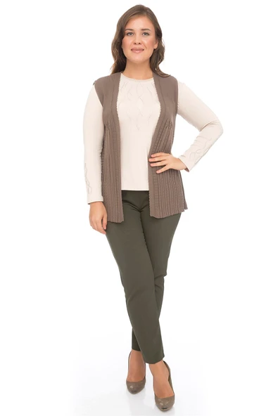 Kadın Vizon İşlemeli Ajurlu Yazlık İnce Anne Yelek - Resim 3