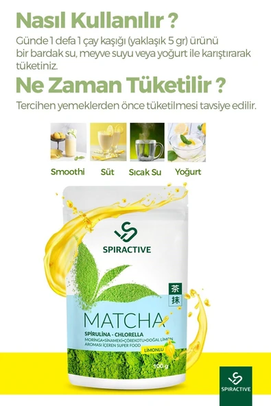 MATCHA ÇAYI 100 GR SPRİLUNA ÇİLEK VE LİMON AROMALI DETOX YEŞİL ÇAY İÇEREN MATCHA ÇAYI - 3