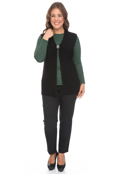 Kadın Siyah İşlemeli Ajurlu Yazlık İnce Anne Yelek - Resim 3