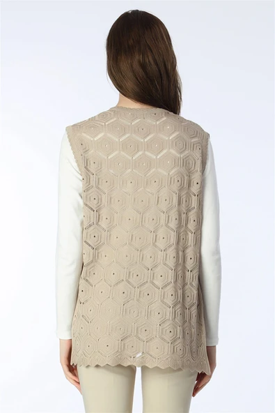 Kadın Kum İşlemeli Merserize Mevsimlik Triko Anne Yelek - Resim 3
