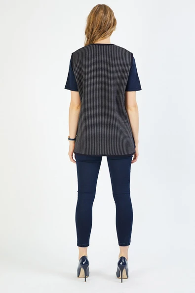 Kadın Lacivert Kazayağı Triko Anne Yelek - Resim 4