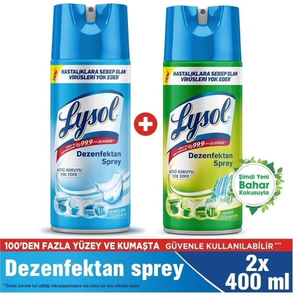 LYSOL DEZENFEKTAN SPREY TEMİZLİĞİN ESİNTİSİ + BAHAR FERAHLIĞI 2 X 400 ML - 3