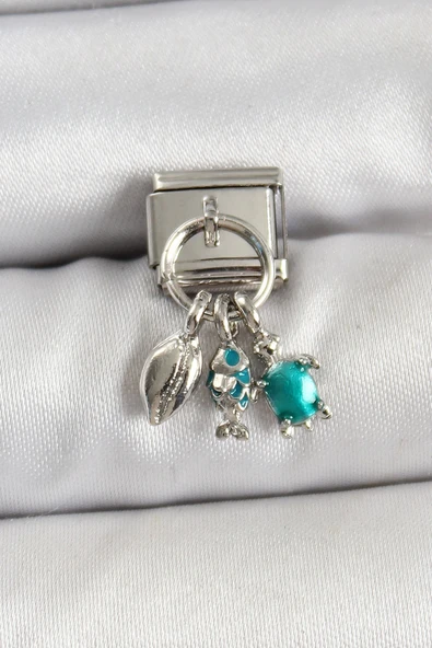 316L Çelik Sallantılı Zirkon Taşlı Deniz Temalı Çoklu Model Gümüş Renk Nomination Charm