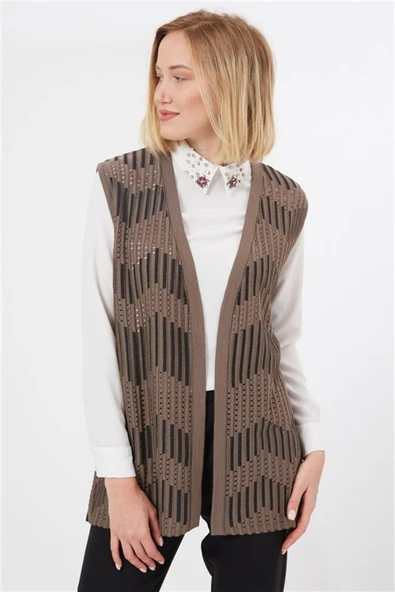 Kadın Vizon Zikzak Desenli Ajurlu Yazlık Anne Triko Yelek - Resim 2