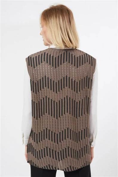 Kadın Vizon Zikzak Desenli Ajurlu Yazlık Anne Triko Yelek - Resim 4