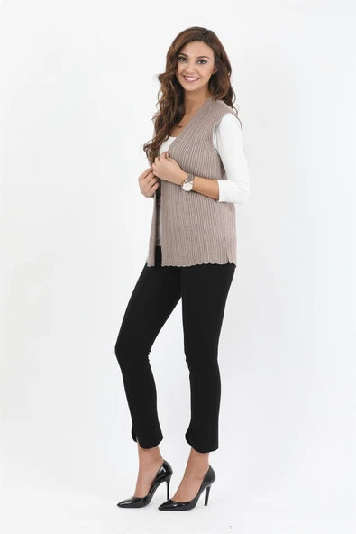 Kadın Kum İşlemeli Fitilli Triko Yelek - Resim 2