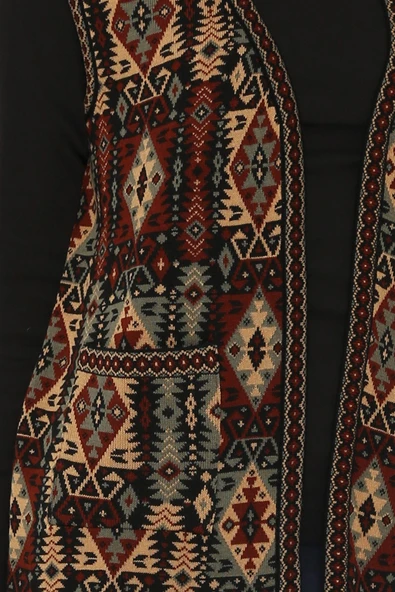 Kadın Çok Renkli Etnik Desenli Cepli Kilim Yelek - Resim 4