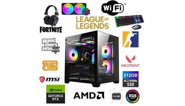 DFS Gaming DS2025B RYZEN 5 5600X-B550M-RTX 4060 8GB-16GB RAM-512GB M.2 SSD-WI FI-OYUNCU BİLGİSAYARI ürün görseli