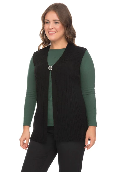 Kadın Siyah İşlemeli Ajurlu Yazlık İnce Anne Yelek - Resim 2