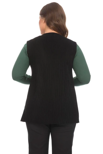 Kadın Siyah İşlemeli Ajurlu Yazlık İnce Anne Yelek - Resim 4