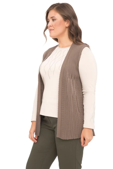 Kadın Vizon İşlemeli Ajurlu Yazlık İnce Anne Yelek - Resim 2