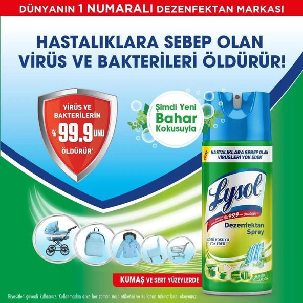 LYSOL DEZENFEKTAN SPREY BAHAR FERAHLIĞI 2'Lİ, YÜZEYLER IÇİN, 2 X 400 ML - 3