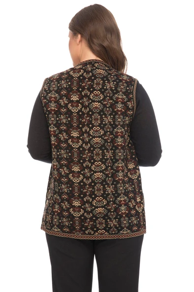 Kadın Çok Renkli Çiçek Desenli Cepli Kilim Yelek - 4