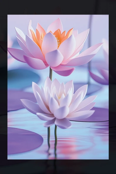 SELMIRA Nilüfer ve Lotus Çiçeği Kanvas Tablo - 2