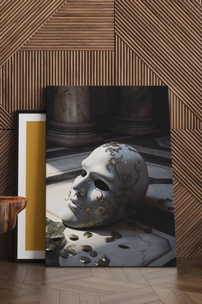 SELMIRA Beyaz Gold Mitoloji Maske Kanvas Tablo - 1