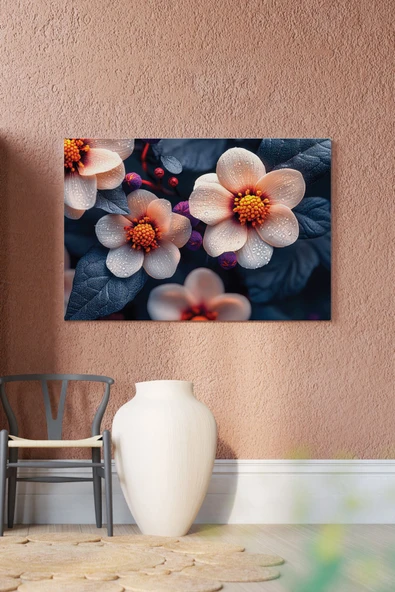 SELMIRA Yağmur Damlalı Çiçekler Kanvas Tablo