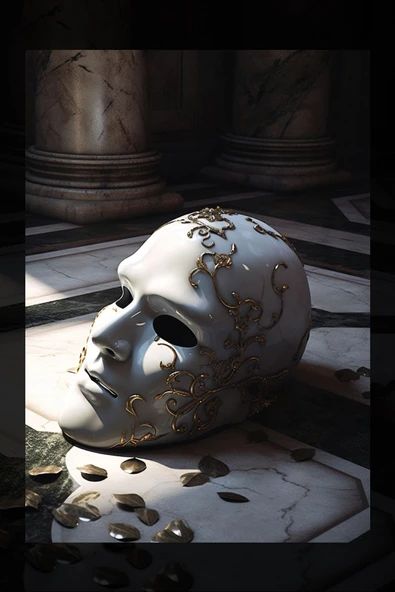 SELMIRA Beyaz Gold Mitoloji Maske Kanvas Tablo - 2