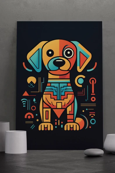 SELMIRA Geometrik Şekilli Renkli Köpek Kanvas Tablo