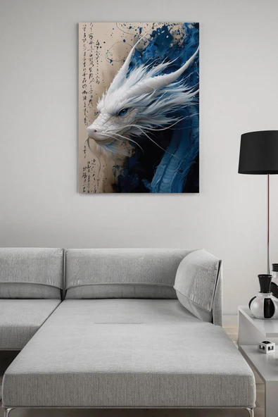 SELMIRA Beyaz Mavi Ejderha Kanvas Tablo