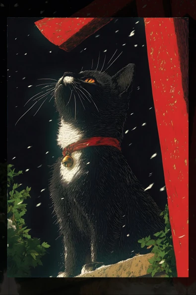 SELMIRA Beyaz Desenli Kara Kedi Kanvas Tablo - 2