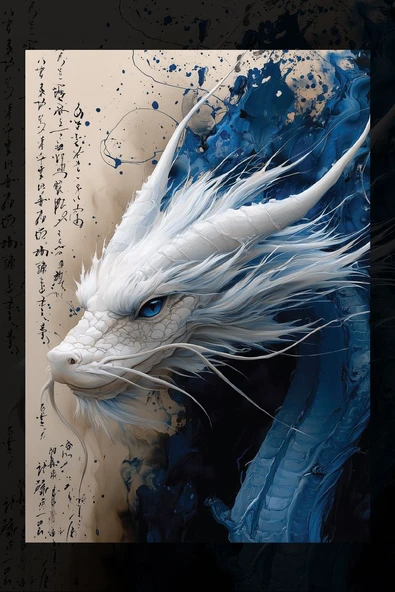 SELMIRA Beyaz Mavi Ejderha Kanvas Tablo - 2