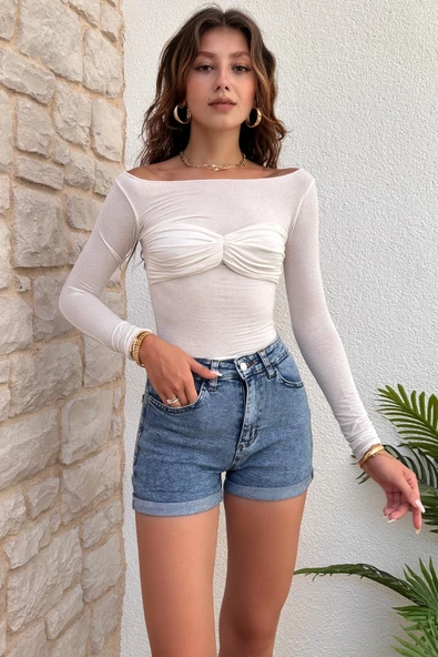 Kadın Duble Paça Denim Mini Şort - 3