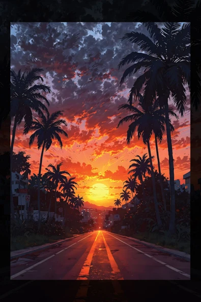 SELMIRA Gün Batımı Sokak Manzarası Kanvas Tablo - 2