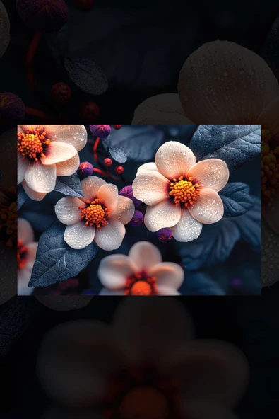 SELMIRA Yağmur Damlalı Çiçekler Kanvas Tablo - 2