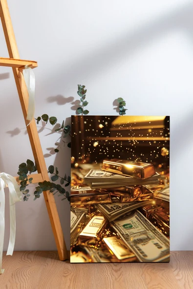 SELMIRA Külçe Altın ve Dolar Kanvas Tablo