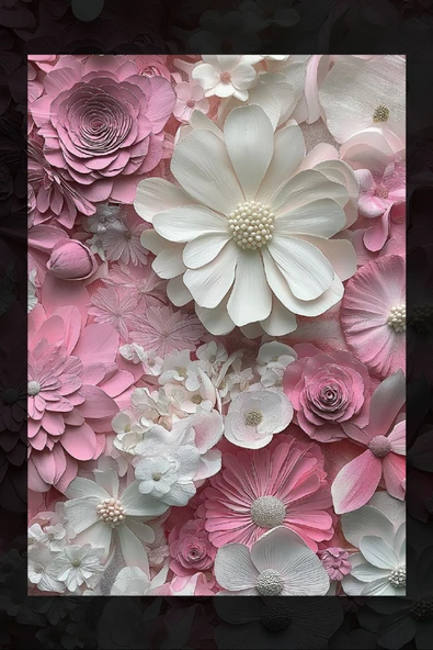 SELMIRA Beyaz ve Pembe Çiçekler Kanvas Tablo - 2