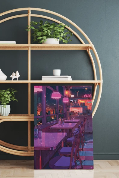 SELMIRA Neon Işıklı Restoran Kanvas Tablo - 1