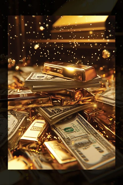 SELMIRA Külçe Altın ve Dolar Kanvas Tablo - 2